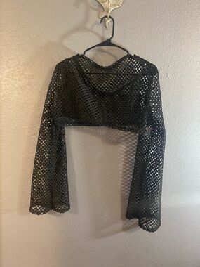 Black Open-Knit Cropped Top